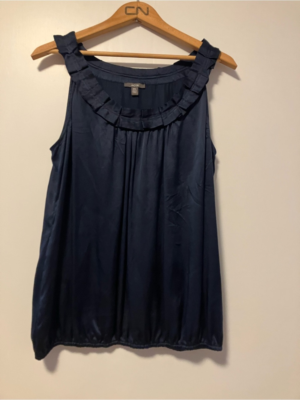 Jacob Navy Ruffle-Trim Sleeveless Camisole 💯 Silk
